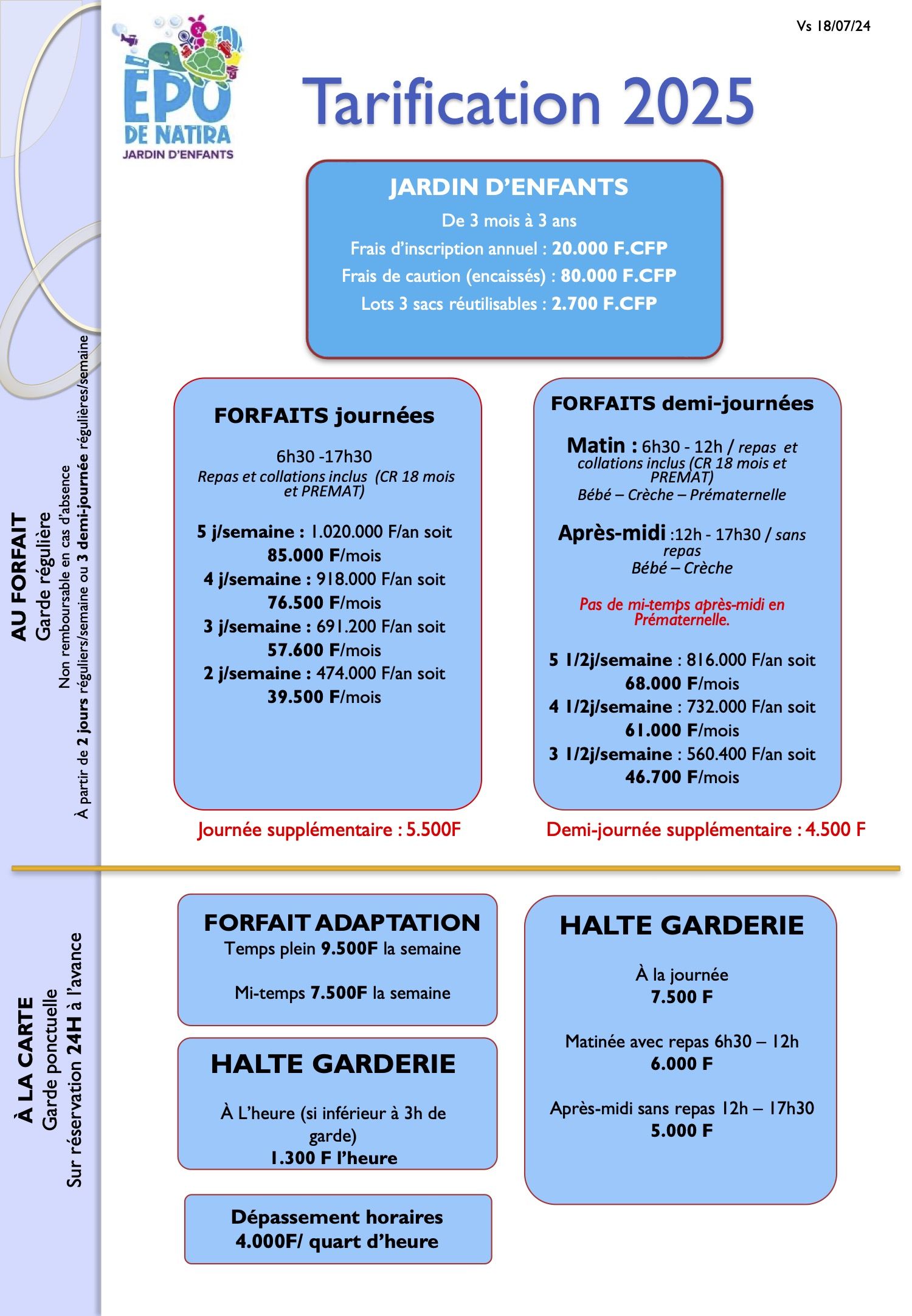 Tarif Jardin d'enfants